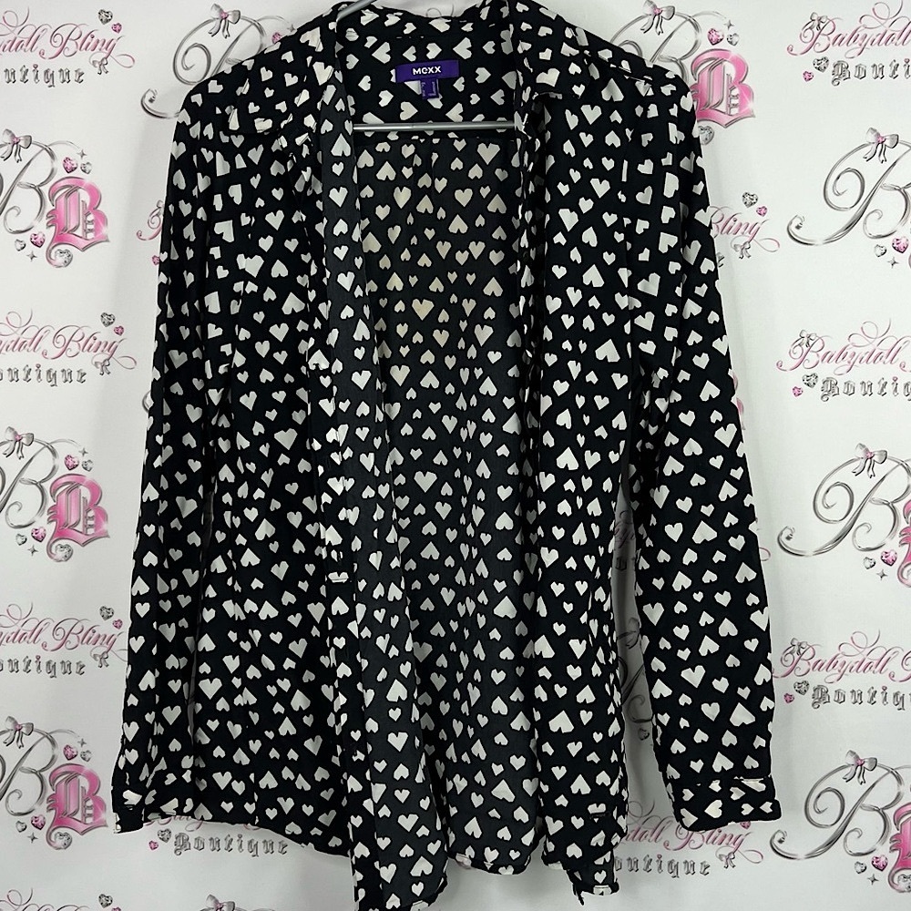 Mexx shirt button down hearts polka dot Black and White Heart Pattern
